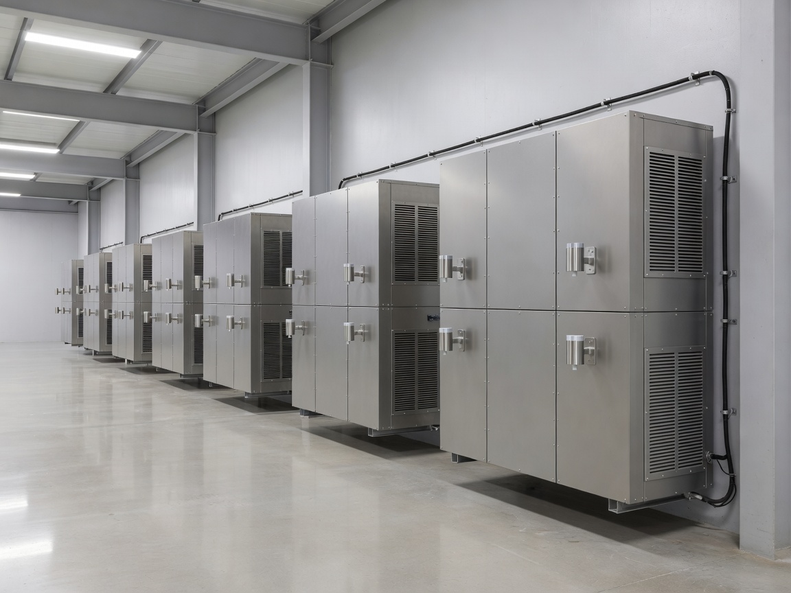 Large HVAC units and temperature sensors mounted in a modern facility