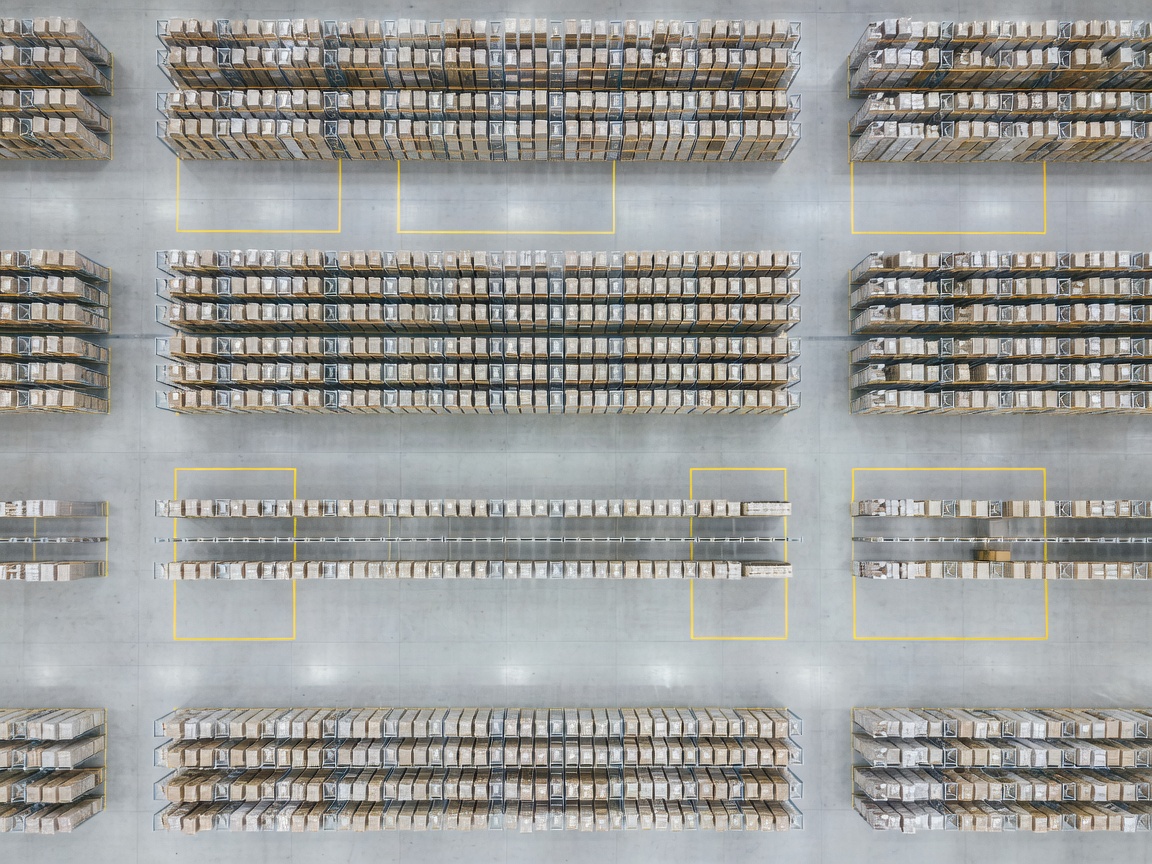 Top down view of warehouse racking and clean zones